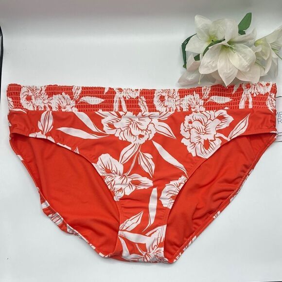 Women's Mid Rise Smocked Swim Bottoms Swimsuit Bathing Suit Hawaiian Size 3X - Picture 1 of 7